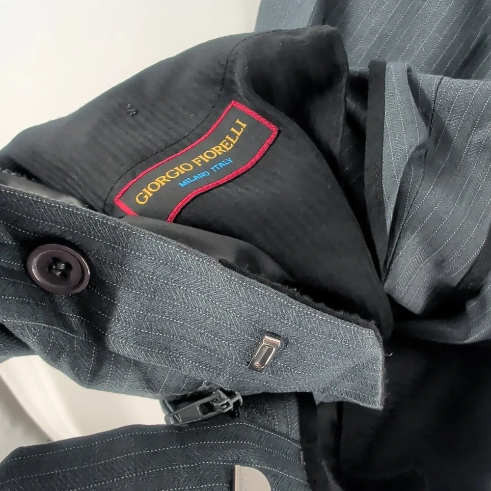 Vintage Giorgio Fiorelli Pine Striped 2-Piece Set Suit Jacket &‎ Pants Gray 46